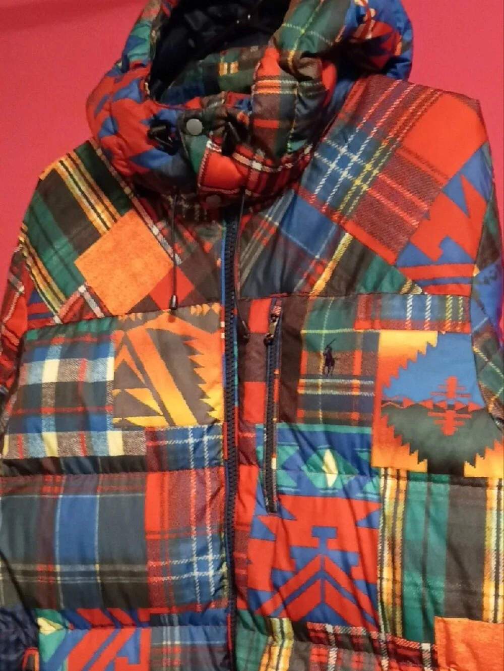 Polo by Ralph Lauren Red, Blue & Green Plaid Geo Puffer Jacket